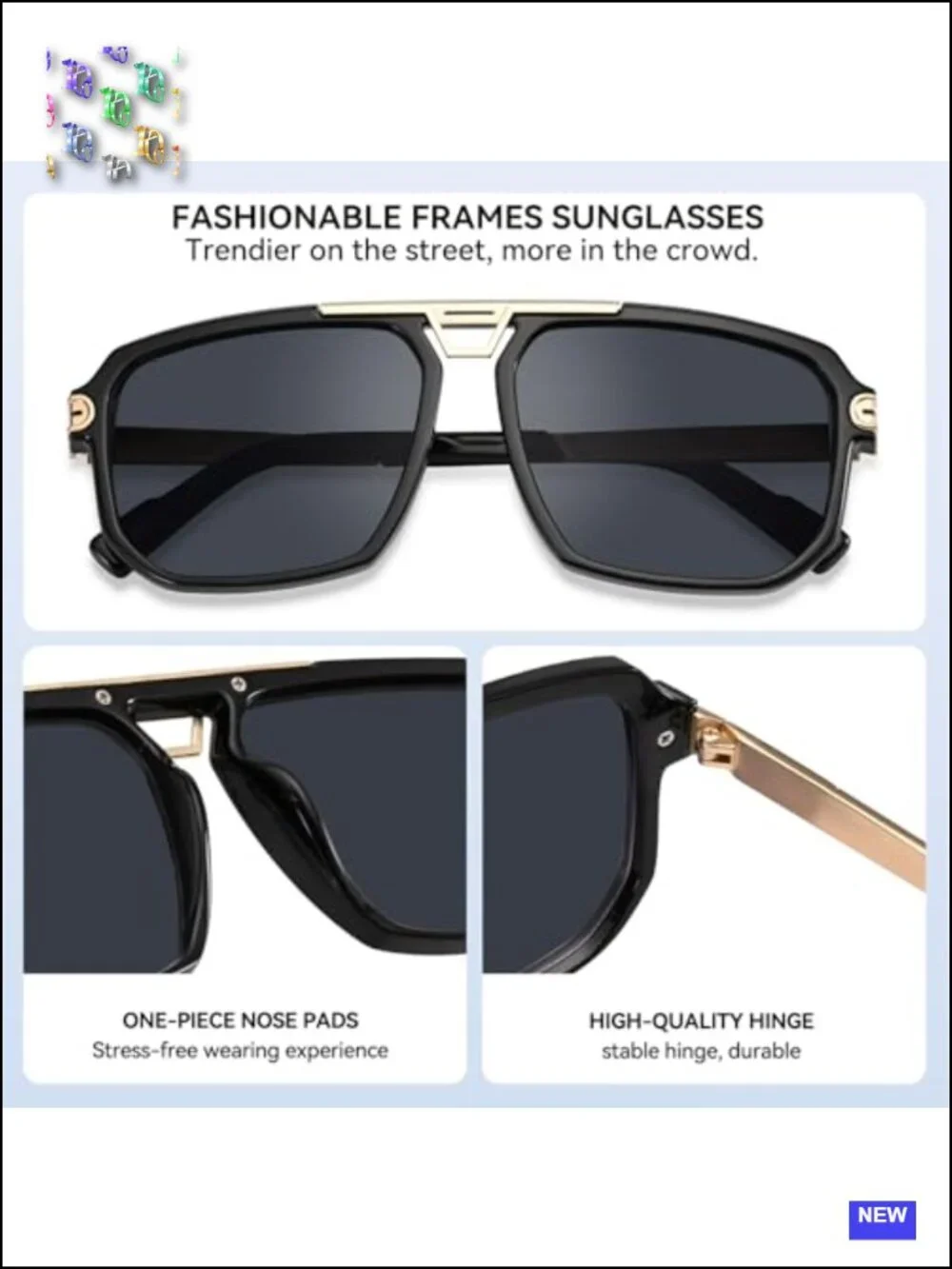 Oversized Square Sunglasses UV400 Retro Double Bridge Metal Frame Shield